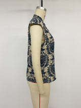 Printed Cap Sleeve V-Neck Top