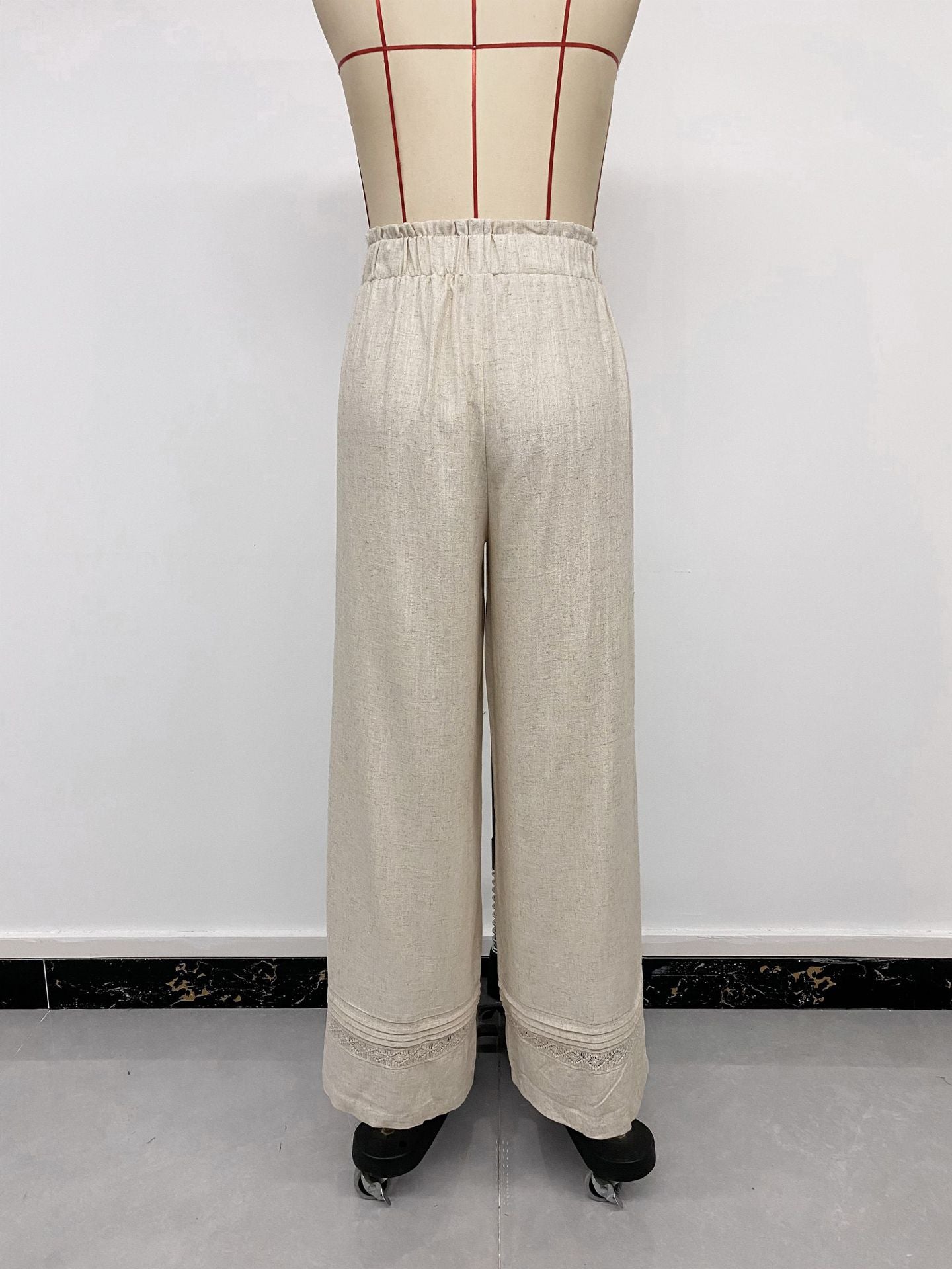 Beige Drawstring Wide-Leg Pants