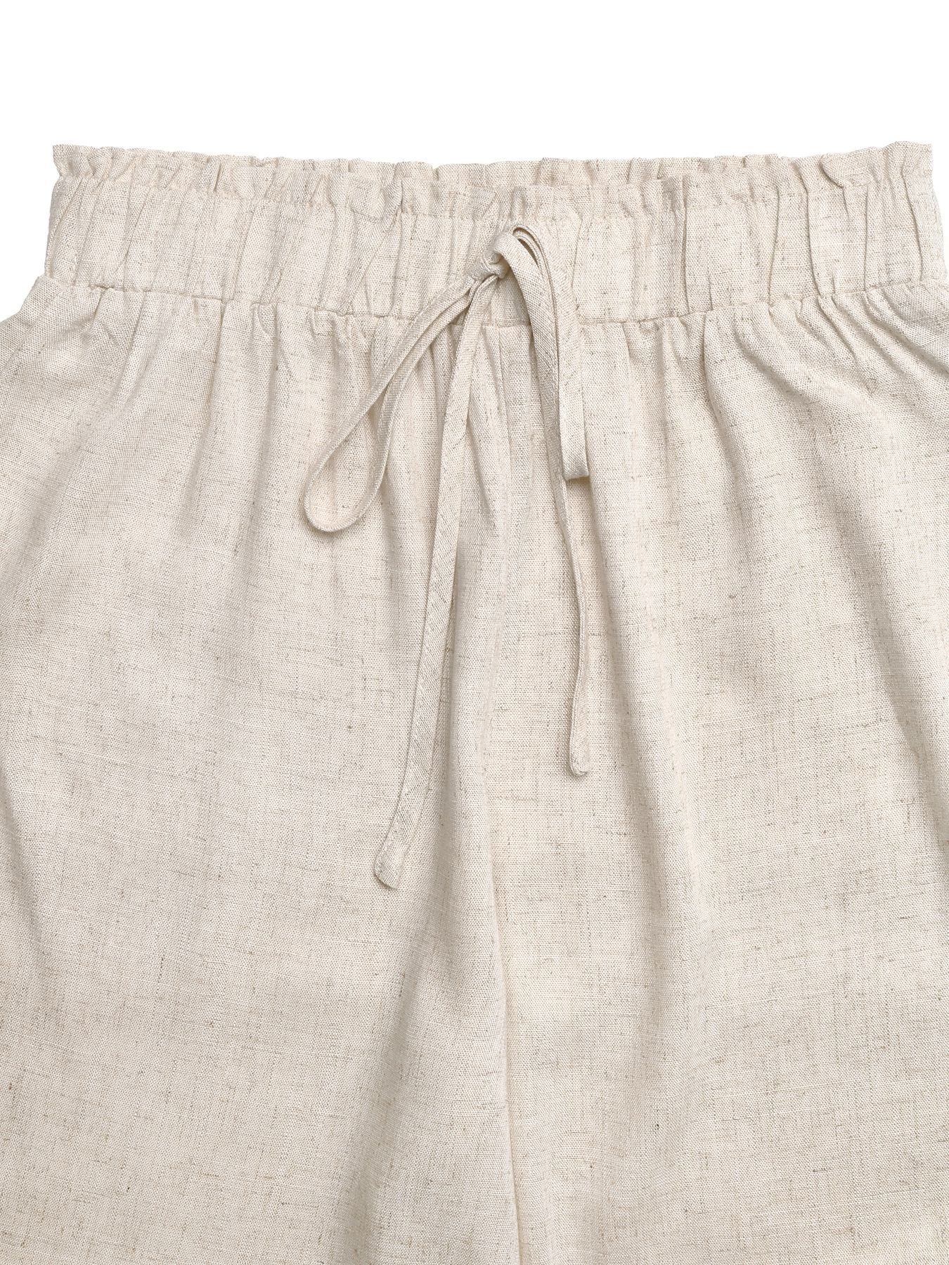 Beige Drawstring Wide-Leg Pants