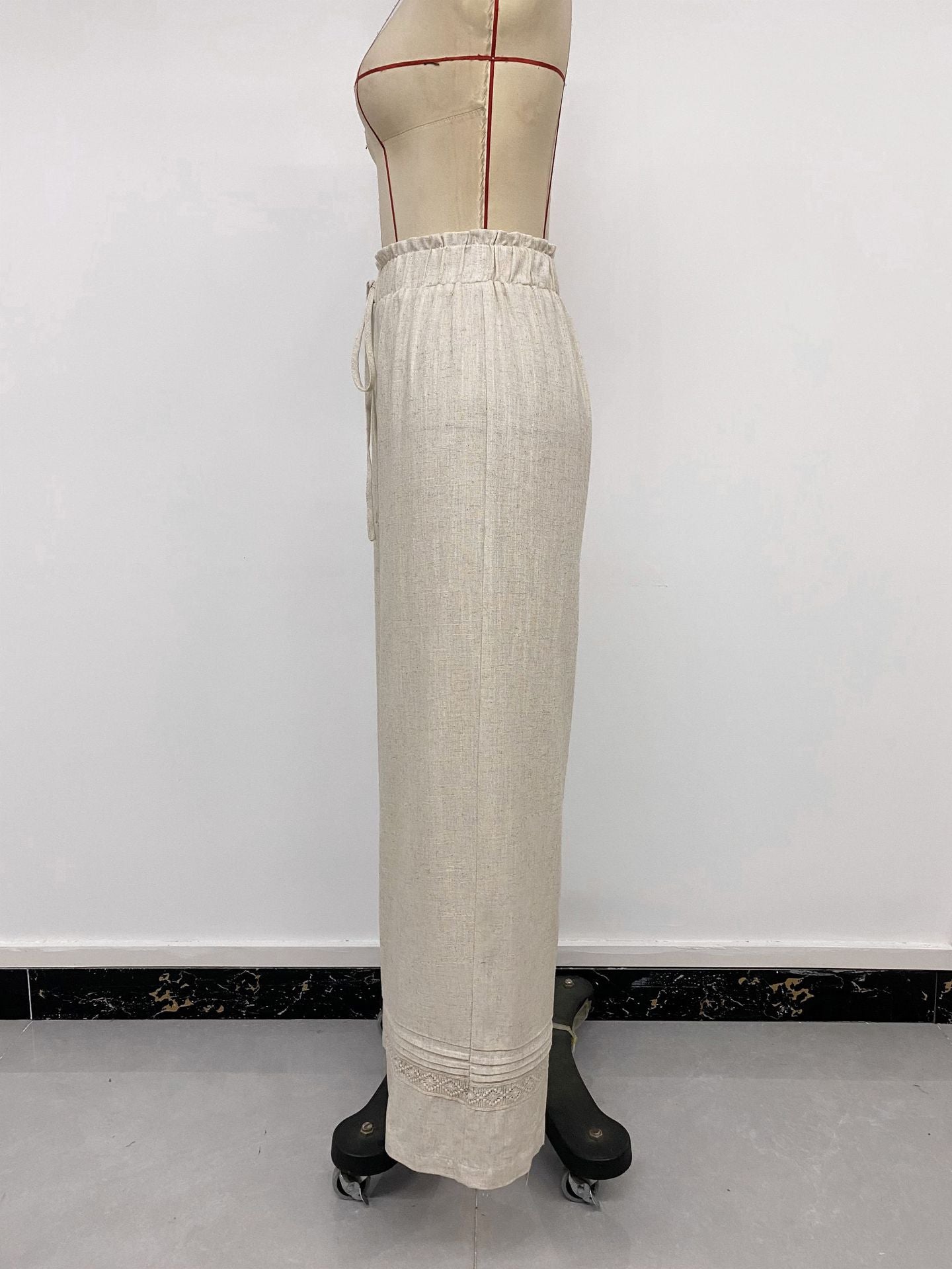 Beige Drawstring Wide-Leg Pants