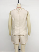 Beige Embellished Sleeveless Top & Shorts Set