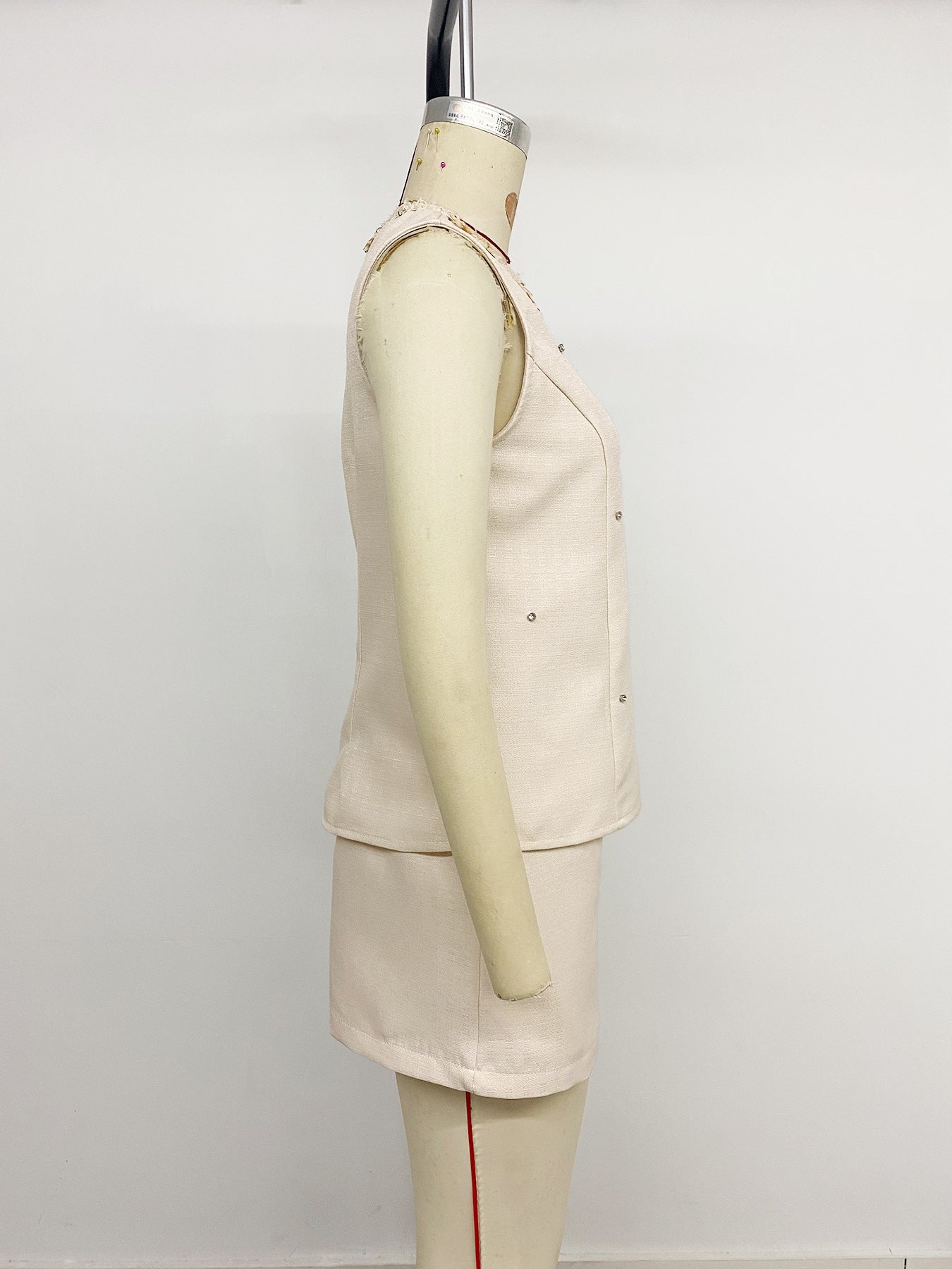 Beige Embellished Sleeveless Top & Shorts Set