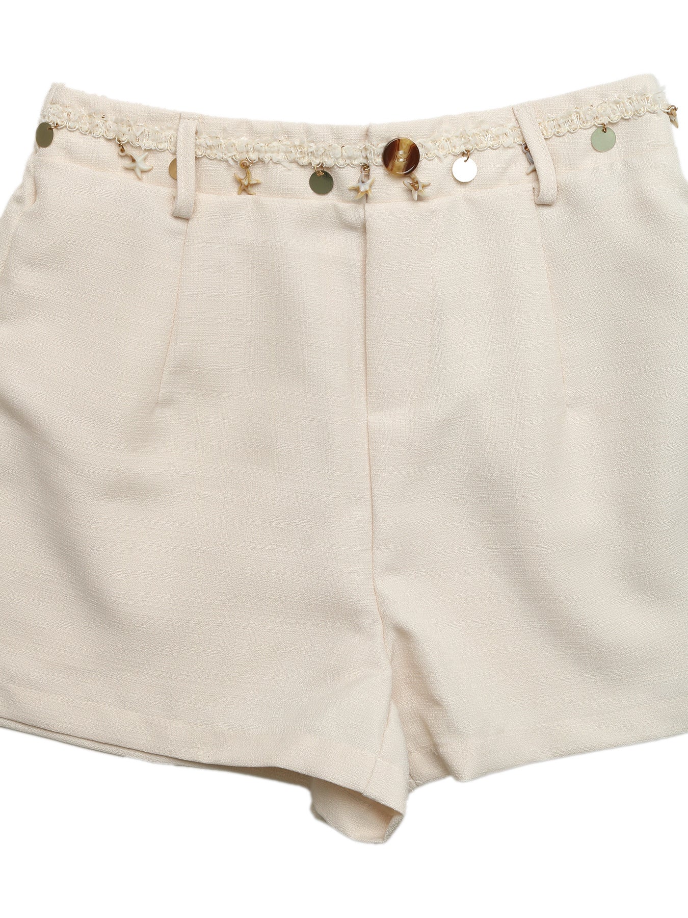 Beige Embellished Sleeveless Top & Shorts Set