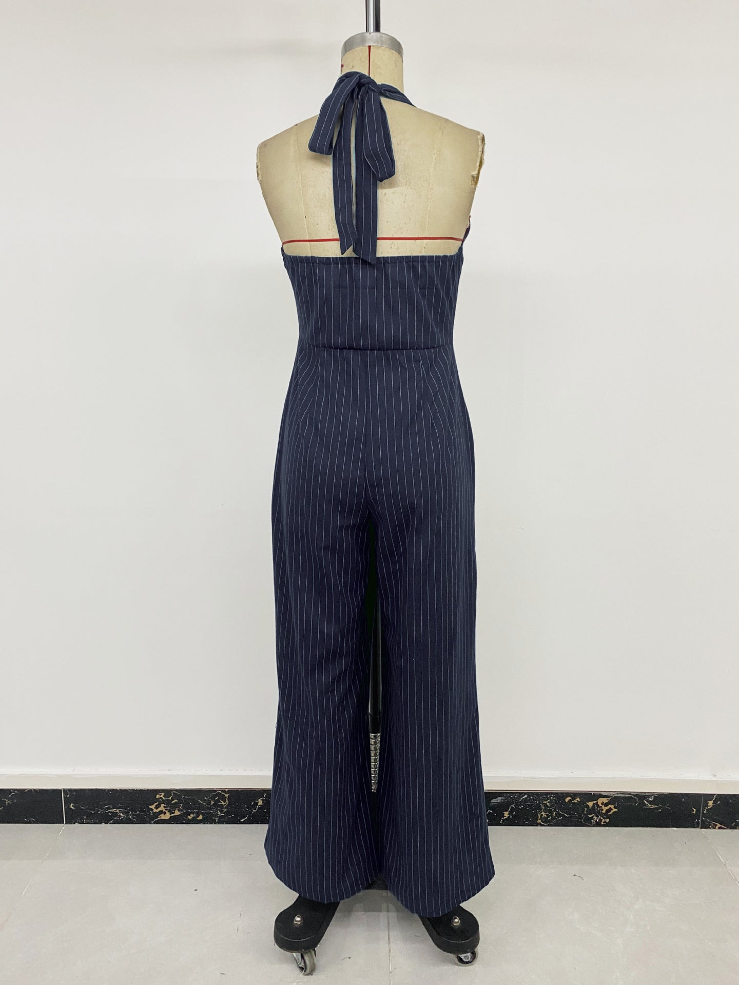 Navy Pinstripe Halter Neck Jumpsuit