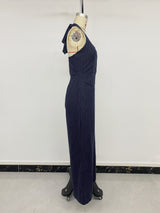 Navy Pinstripe Halter Neck Jumpsuit