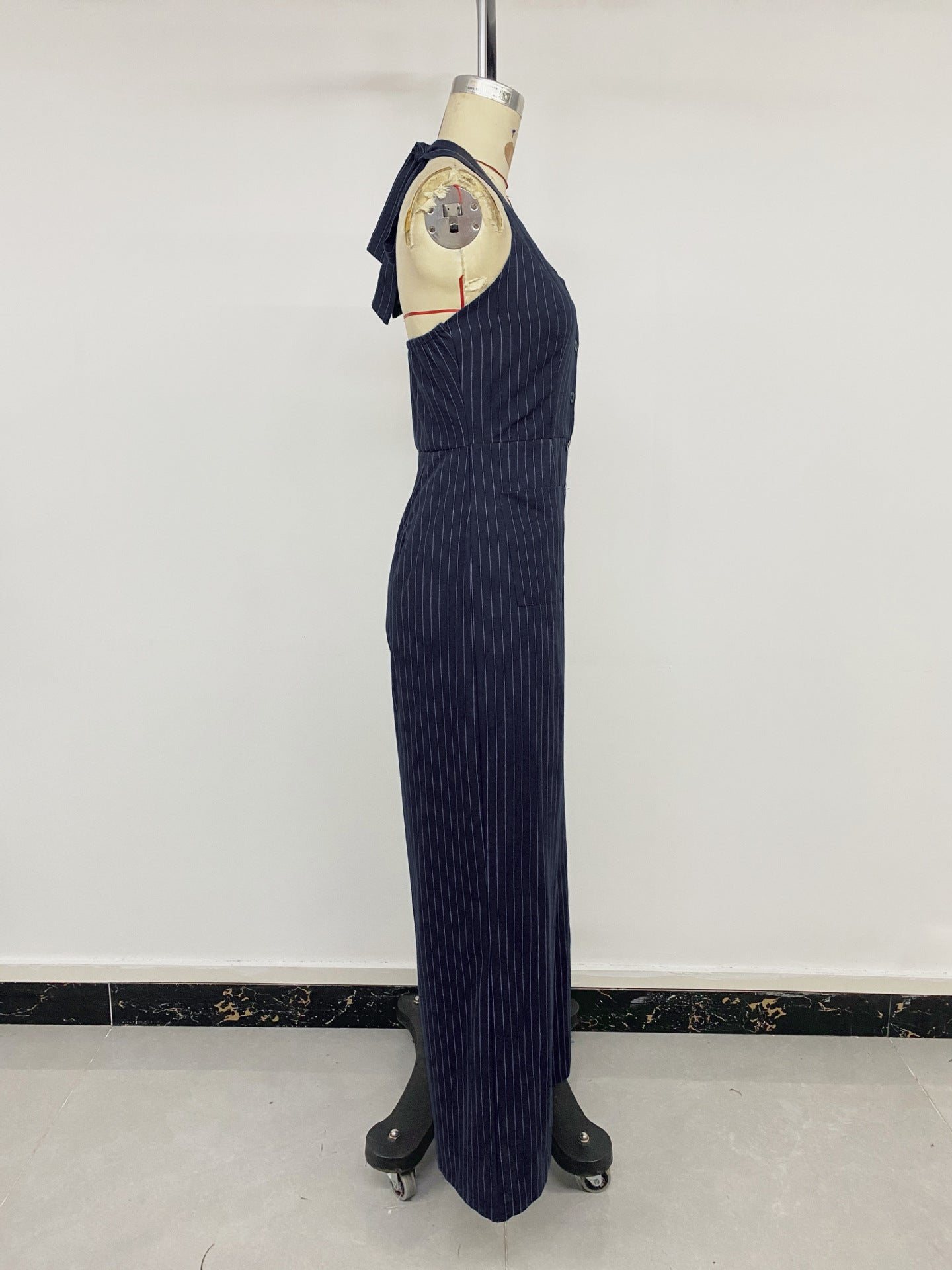 Navy Pinstripe Halter Neck Jumpsuit