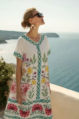 Floral Print V-Neck Beach Mini Dress