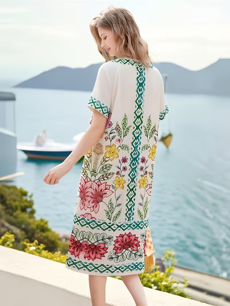 Floral Print V-Neck Beach Mini Dress