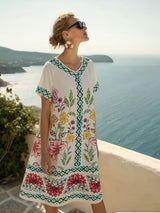 Floral Print V-Neck Beach Mini Dress