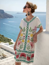 Floral Print V-Neck Beach Mini Dress