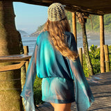 Teal Sheer Drape Neck Cover-Up Top