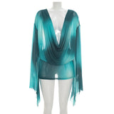 Teal Sheer Drape Neck Cover-Up Top