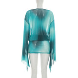 Teal Sheer Drape Neck Cover-Up Top