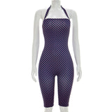 Navy Pink Polka Dot Halter Romper