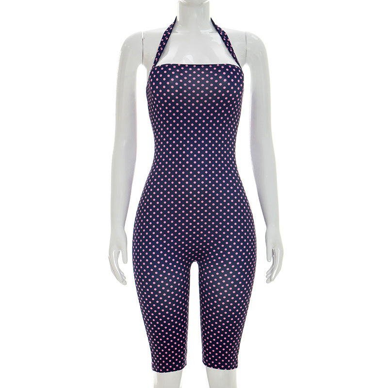Navy Pink Polka Dot Halter Romper