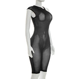 Black Sheer One-Shoulder Mesh Bodysuit