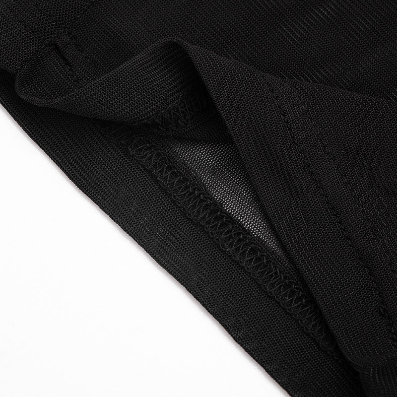Black Sheer One-Shoulder Mesh Bodysuit