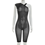 Black Sheer One-Shoulder Mesh Bodysuit