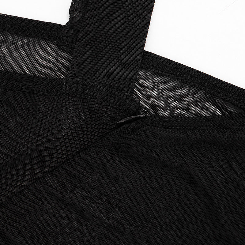 Black Sheer One-Shoulder Mesh Bodysuit