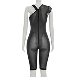 Black Sheer One-Shoulder Mesh Bodysuit