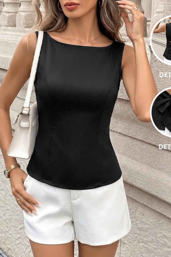 Black Sleeveless Square Neck Fitted Top