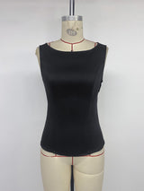 Black Sleeveless Square Neck Fitted Top