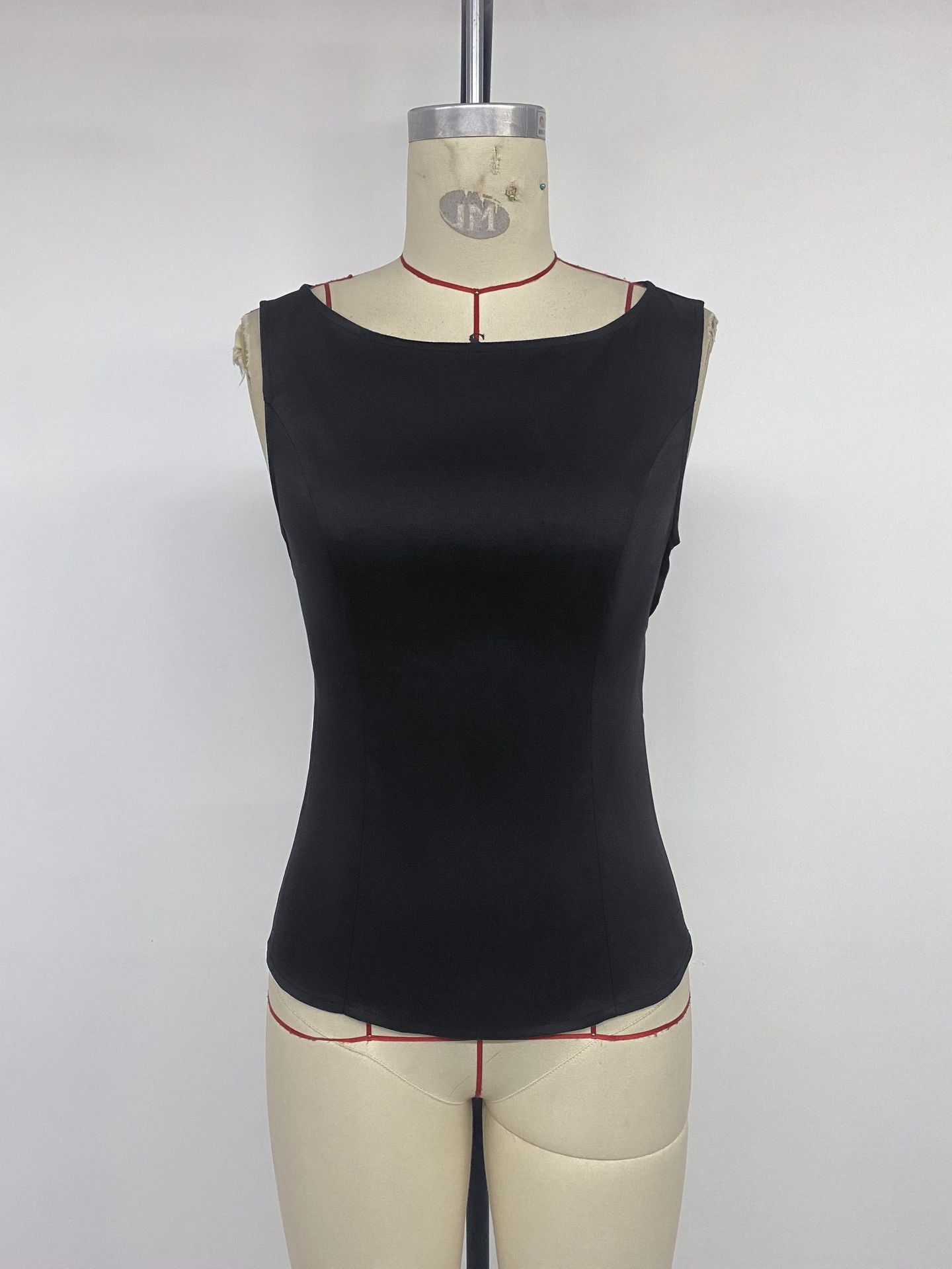Black Sleeveless Square Neck Fitted Top