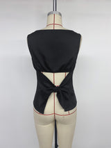 Black Sleeveless Square Neck Fitted Top