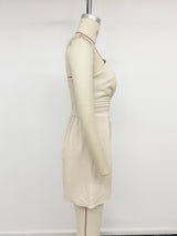 Beige Strapless Pleated Waist Romper