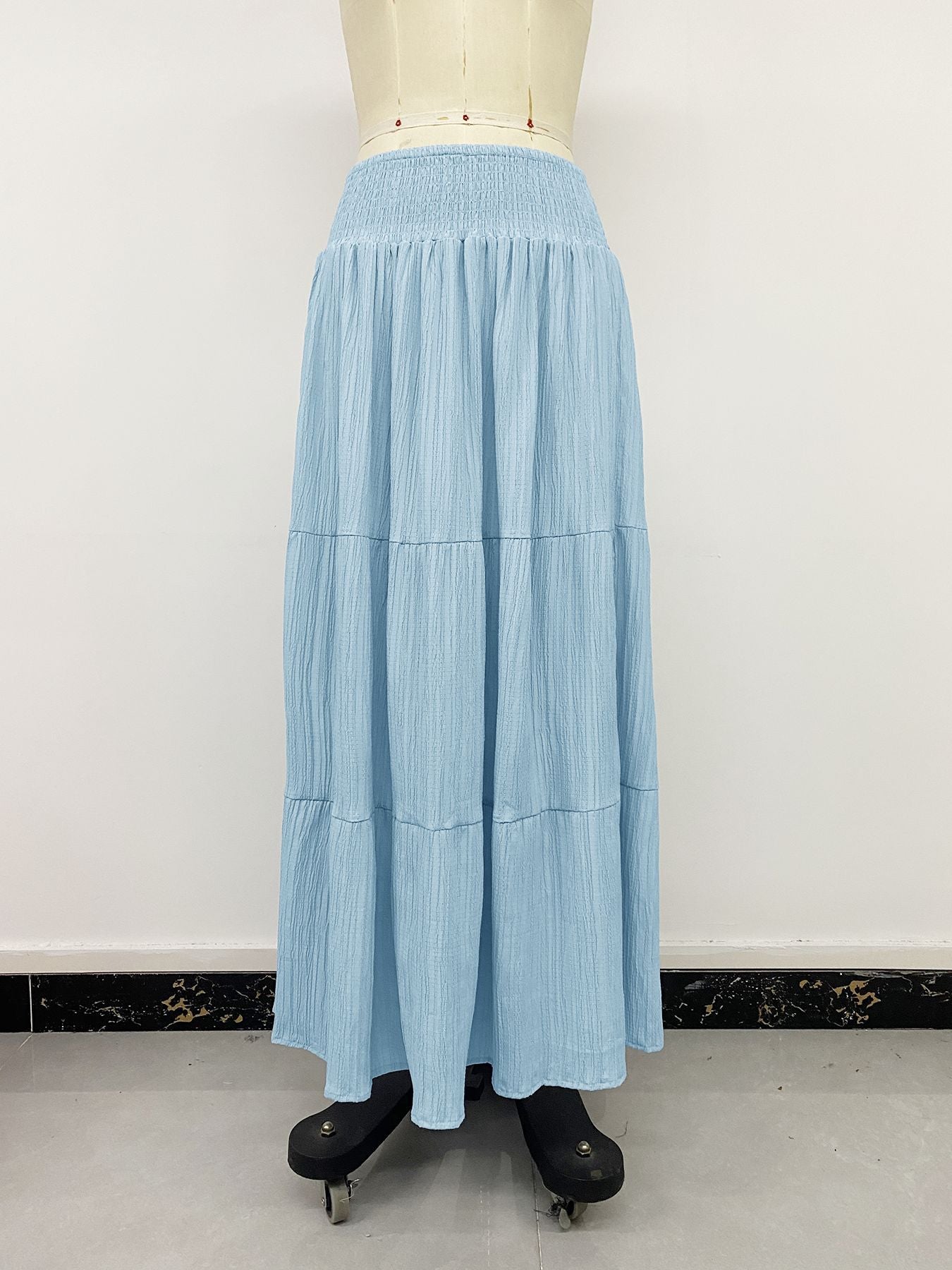 Blue Tiered Smocked Waist Maxi Skirt
