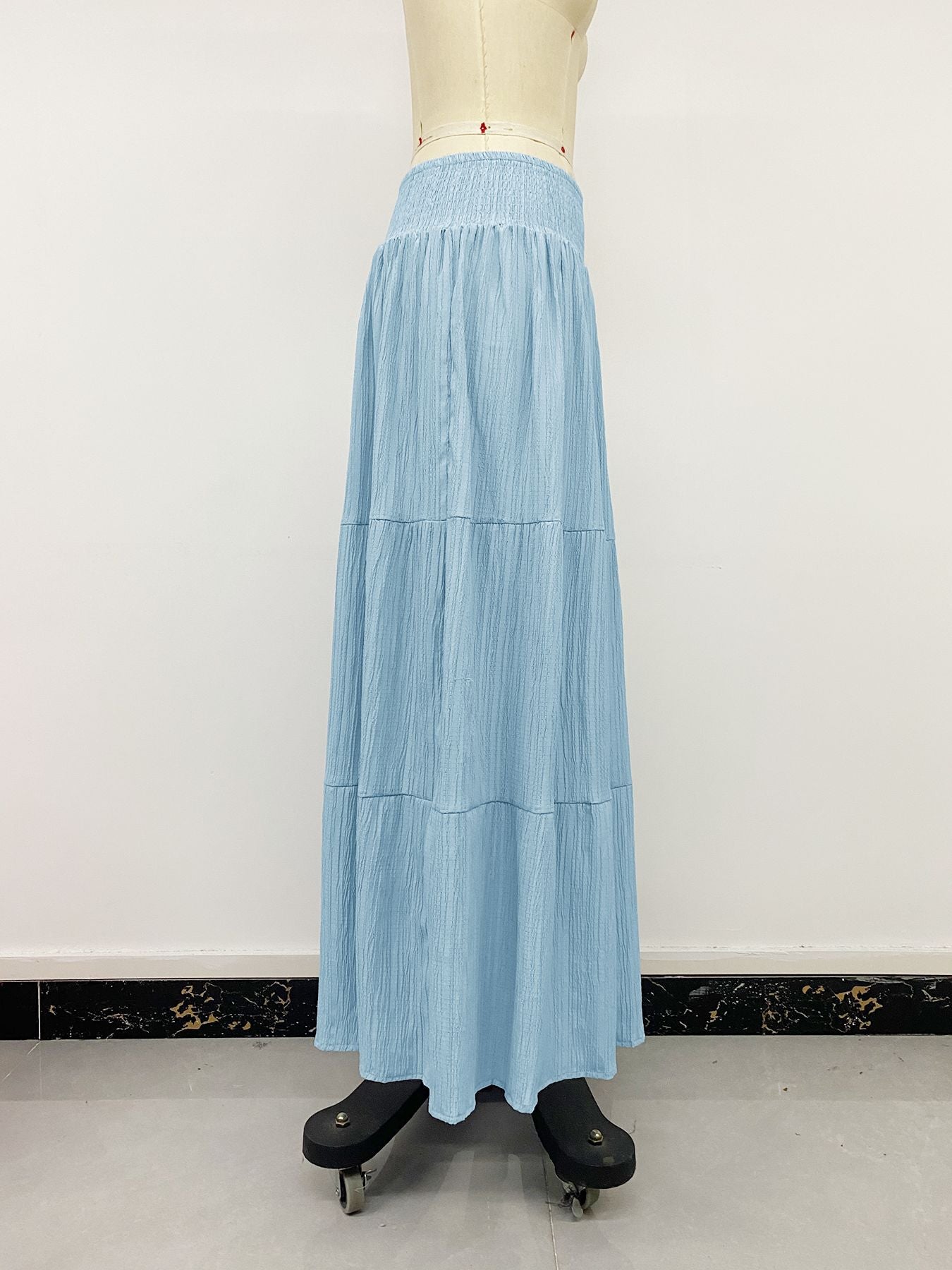 Blue Tiered Smocked Waist Maxi Skirt