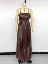 Brown Striped Spaghetti Strap Maxi Dress