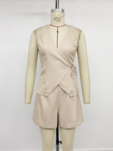 Beige Wrap Style Sleeveless Playsuit