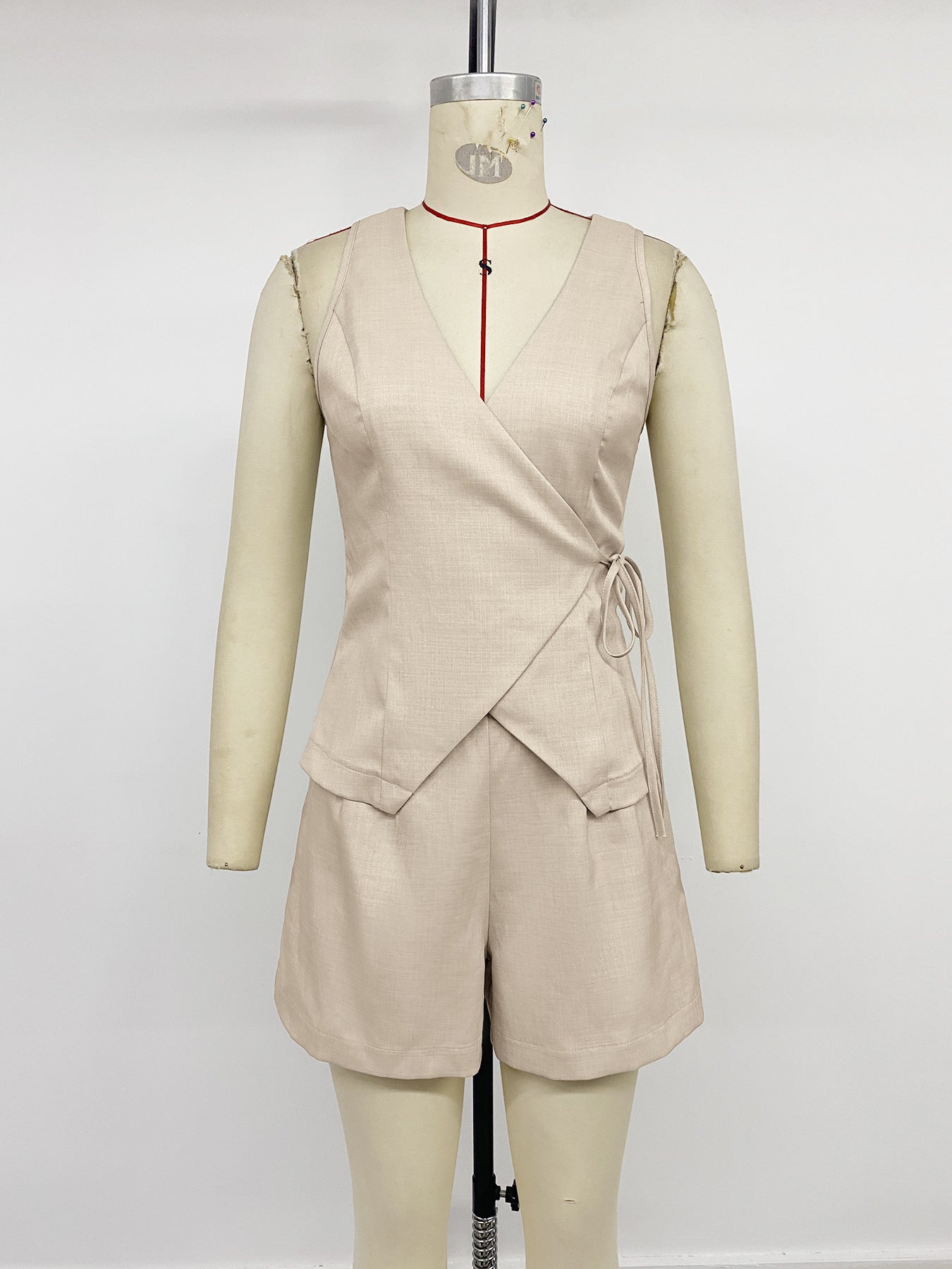 Beige Wrap Style Sleeveless Playsuit