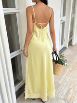 Yellow Lace Trim Slip Maxi Dress