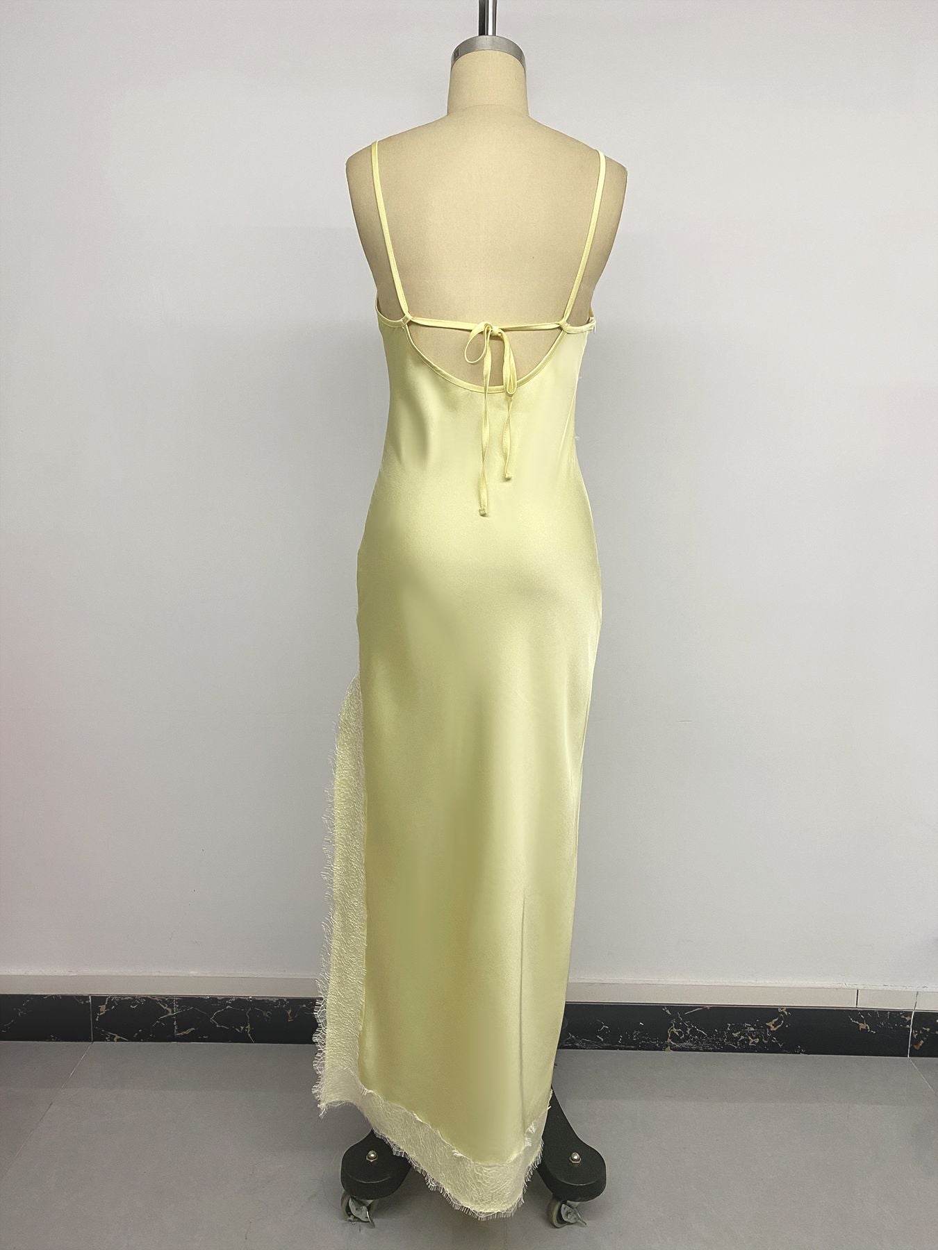 Yellow Lace Trim Slip Maxi Dress
