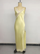 Yellow Lace Trim Slip Maxi Dress