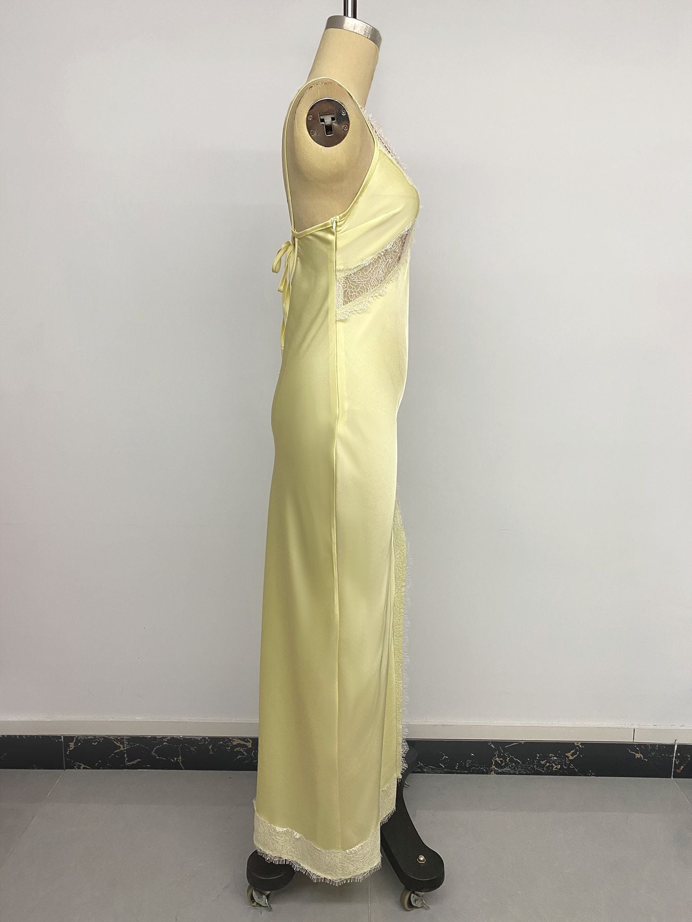 Yellow Lace Trim Slip Maxi Dress