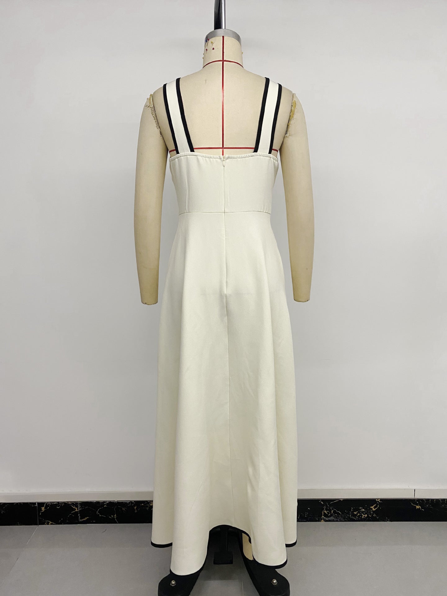Cream Bow Detail Contrast Strap Midi Dress