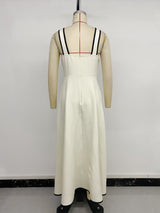 Cream Bow Detail Contrast Strap Midi Dress