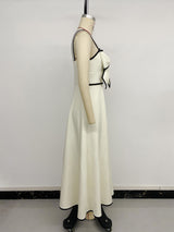 Cream Bow Detail Contrast Strap Midi Dress