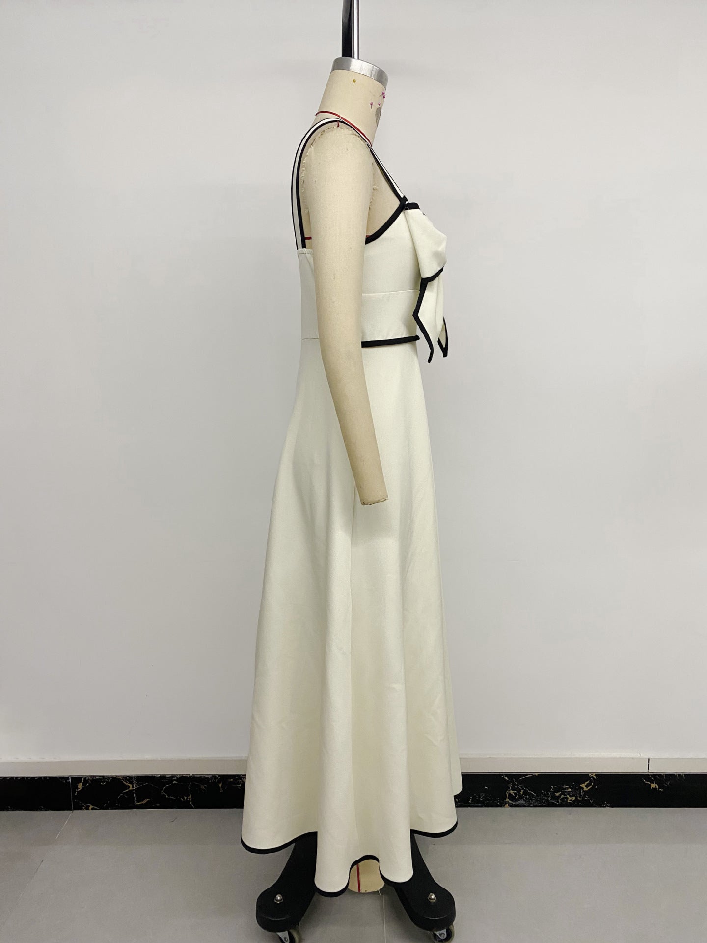 Cream Bow Detail Contrast Strap Midi Dress