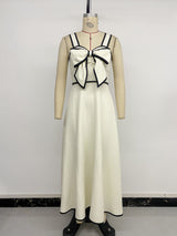 Cream Bow Detail Contrast Strap Midi Dress