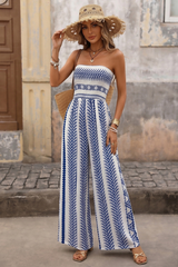 Blue Print Strapless Smocked Maxi Dress