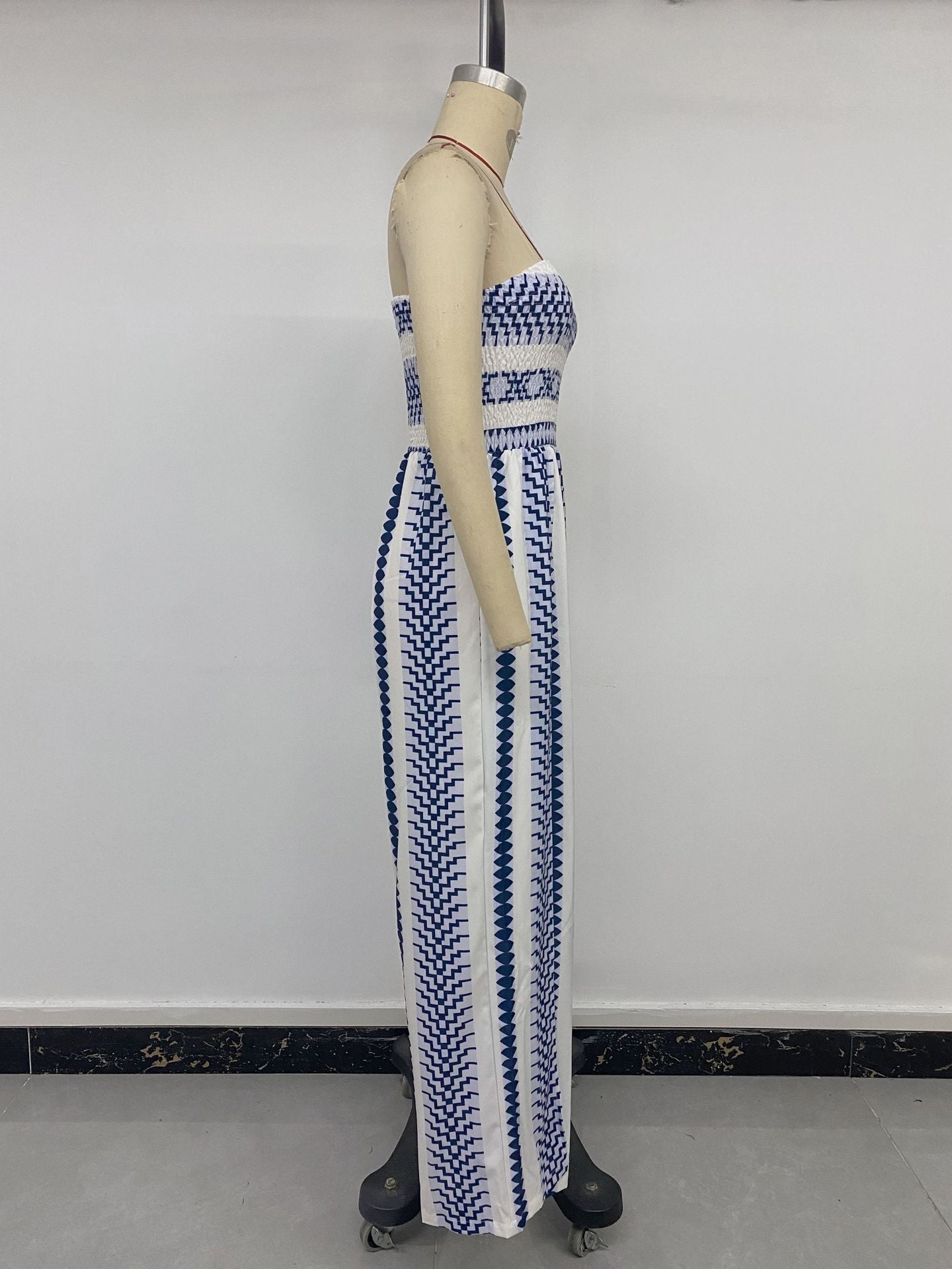Blue Print Strapless Smocked Maxi Dress