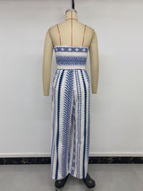 Blue Print Strapless Smocked Maxi Dress