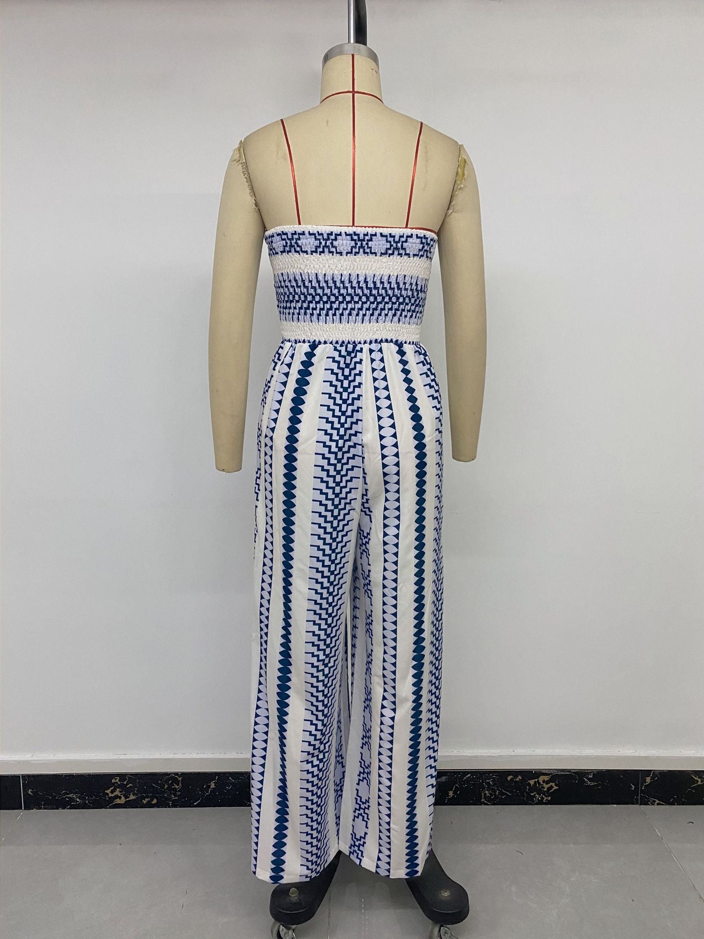Blue Print Strapless Smocked Maxi Dress