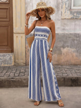 Blue Print Strapless Smocked Maxi Dress