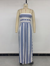 Blue Print Strapless Smocked Maxi Dress