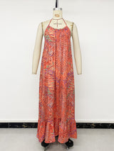 Coral Printed Halter Neck Maxi Dress